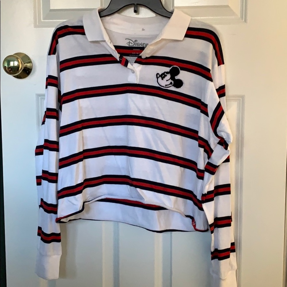 Collared, striped cropped long-sleeve tee